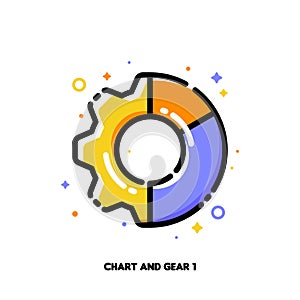 Chart and gear icon for concept of budget planning process to forecast revenue. Flat filled outline style. Pixel perfect 64x64