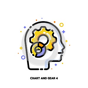 Chart and gear icon for concept of financial analysis with artificial intelligence AI. Flat filled outline style. Pixel perfect