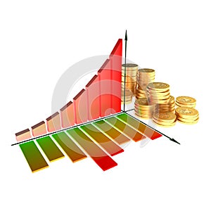 Chart and golden coins