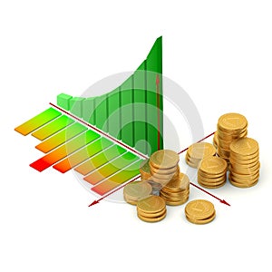 Chart and golden coins