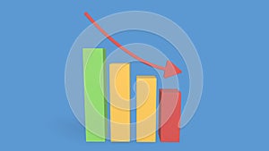 chart icon. Graph growing down movement growth progress leap. 3D-rendering