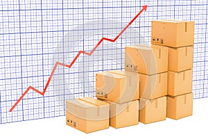 Chart of increasing exportation and shipping, growing chart. 3D