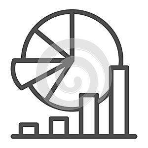 Chart and infographic line icon, startup concept, Financial data statistics sign on white background, business pie chart