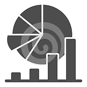 Chart and infographic solid icon, startup concept, Financial data statistics sign on white background, business pie