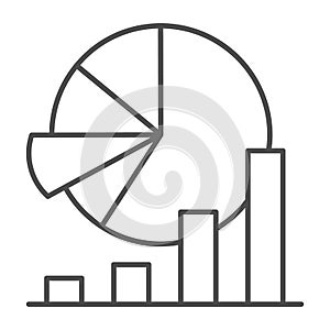 Chart and infographic thin line icon, startup concept, Financial data statistics sign on white background, business pie