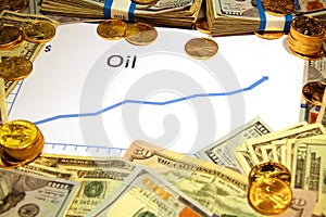 Chart of price of oil rising up with money and gold
