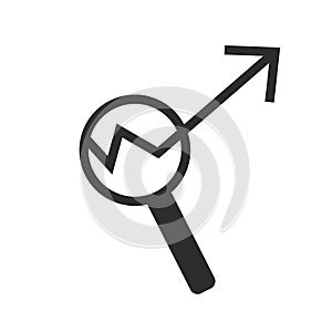 Chart simple icon. Report graph or Sales growth sign in Magnifying glass. Analysis and Statistics data symbol. Quality