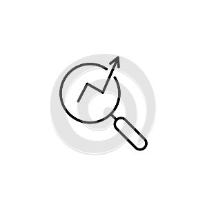 Chart simple icon. Report graph or Sales growth sign in Magnifying glass. Analysis and Statistics data symbol. Quality