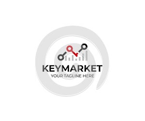 Chart stats and key logo template. Market success vector design
