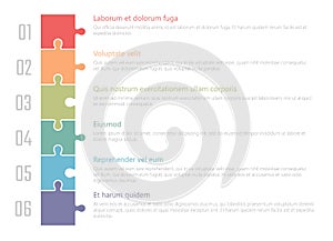Chart table design, ranked numbered list vector template with colorful puzzles