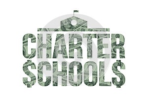 Charter School and Money, One Hundred Dollar Bills and Schoolhouse photo