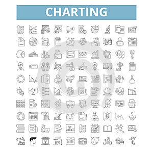 Charting icons, line symbols, web signs, vector set, isolated illustration