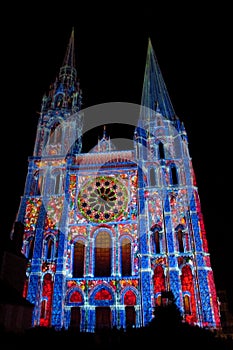 Chartres cathedral illuminated with the night lights