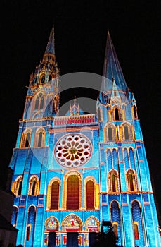 Chartres cathedral with the night lights