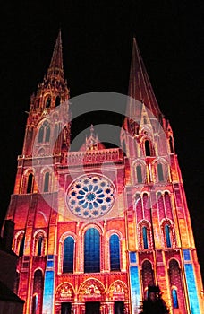Chartres cathedral with the night lights