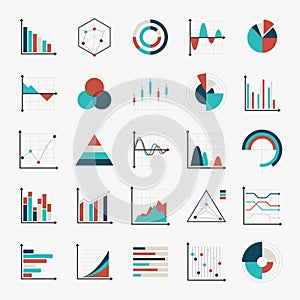 Charts diagrams and graphs flat icons