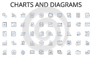 Charts and diagrams line icons collection. software, hardware, programming, cybersecurity, nerking, databases, web