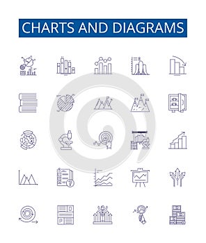Charts and diagrams line icons signs set. Design collection of Graphs, Plots, Tables, Maps, Diagrams, Charts, Pie, Line