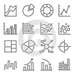 Charts and Diagrams Vector Color Line Icon Set. Contains such Icons as Bubble Chart, Column Chart, Pie Chart, Bar Chart and more.