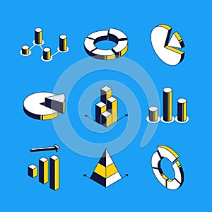 Charts and diagrams - vector isometric icons set