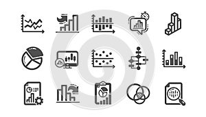 Charts and graphs icons. Infochart, Block diagram and Algorithm. Classic icon set. Vector