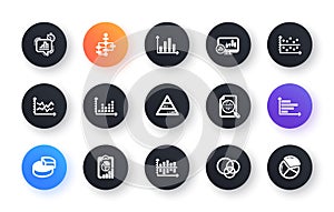 Charts and graphs icons. Infochart, Block diagram and Algorithm. Classic icon set. Vector