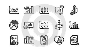 Charts and graphs icons. Infochart, Block diagram and Algorithm. Classic icon set. Vector photo