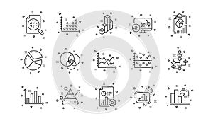 Charts and graphs line icons. Infochart, Block diagram and Algorithm. Linear icon set. Vector