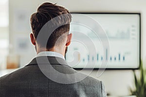 Charts and graphs are used to analyze data using a digital interface.