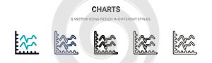 Charts icon in filled, thin line, outline and stroke style. Vector illustration of two colored and black charts vector icons