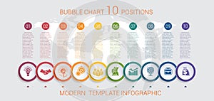 Charts infographic step by step 10 positions colorful bubbles