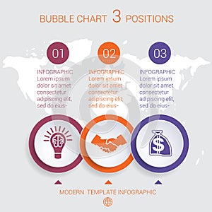 Charts infographic step by step 3 positions colorful bubbles