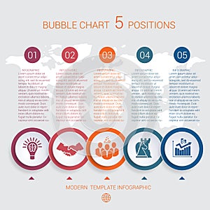 Charts infographic step by step 5 positions colorful bubbles