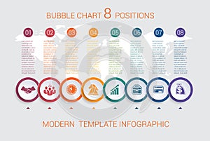 Charts infographic step by step 8 positions colorful bubbles