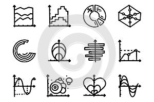 Charts line vector doodle simple icon set