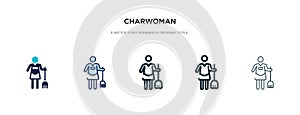 Charwoman icon in different style vector illustration. two colored and black charwoman vector icons designed in filled, outline, photo
