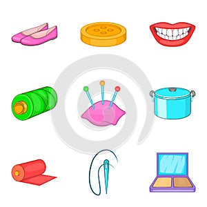 Charwoman icons set, cartoon style