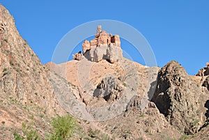 Charyn Canyon in Kazakhstan. Valley of castles in Kazakhstan. An analogue of the American Grand Canyon. Colorful stone mountains
