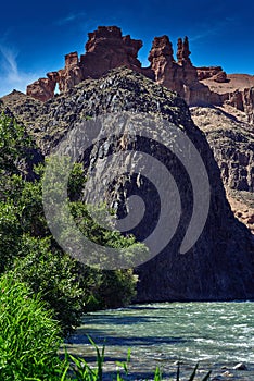 The Charyn river in the canyon under the rocks in Kazakhstan