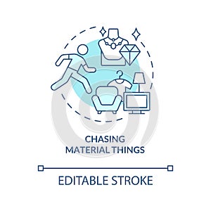 Chasing material things blue concept icon