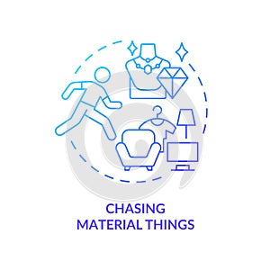 Chasing material things blue gradient concept icon