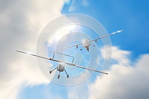 Chasing speed motion a military drone to others, aerial combat