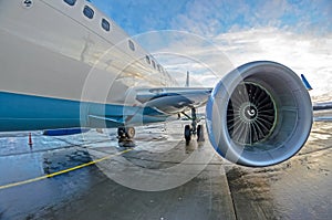 Chassis and engine airplane wing sky and sun with clouds