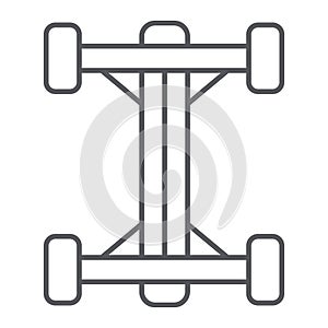 Chassis thin line icon, car and part, auto shaft sign, vector graphics, a linear pattern on a white background.