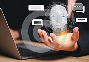 Chat with AI, Artificial Intelligence. man using technology smart robot AI, artificial intelligence by enter command prompt