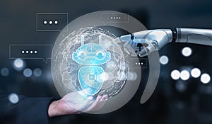 Chat with AI, Artificial Intelligence. man using technology smart robot AI, artificial intelligence by enter command prompt