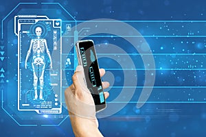 Chat with AI or Artificial Intelligence technology. patient using a smartphone to medical chat with intelligent artificial