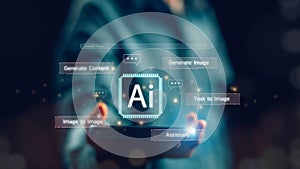 Chat with Ai. Ai technology, Artificial Intelligence. man using technology smart robot AI, artificial intelligence by entering