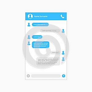 Chat app template whith mobile keyboard. Social network concept. Vector illustration. Message.