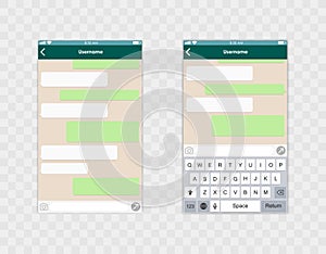 Chat app template whith mobile keyboard. Social network concept. Vector illustration. Message.